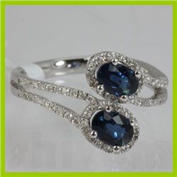 Genuine 1.66 ctw Diamond Sapphire Ring 18K White Gold