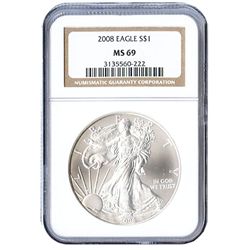 Certified Uncirculated Silver Eagle 2008 MS69