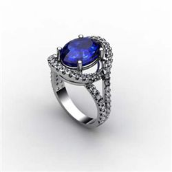 Sapphire 4.93 ctw & Diamond Ring 18kt W/Y Gold