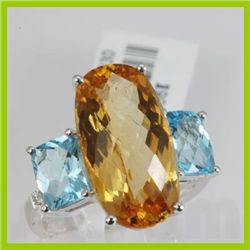 Genuine 9.37 ctw Diamond Citrine Ring 18KT White Gold