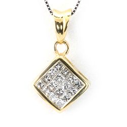 Genuine 0.52ctw Diamond Square Necklace 14K Yellow Gold