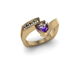 Genuine 0.67 ctw Amethyst Trillion Diamond Ring 10k