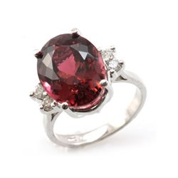 Genuine Rubellite Tourmaline 6.66 ctw Diamond Ring 10K
