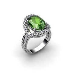 Green Tourmaline 4.62 ctw & Diamond Ring 18kt W/Y Gold