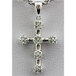 Genuine 0.30 ctw Diamond Cross Pendant 14k W Gold