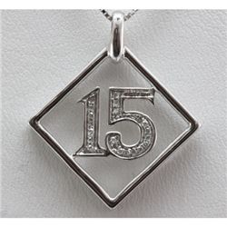 Genuine 0.07 ctw Diamond #15 Pendant inside Square 10k
