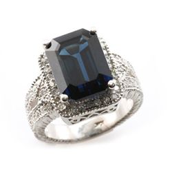 Genuine Blue Sapphire 10.19 ctw & Diamond Ring 14K