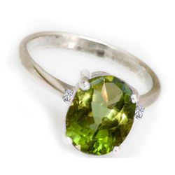 Natural 2 ctw Peridot 14k White Gold .05ct Diamond