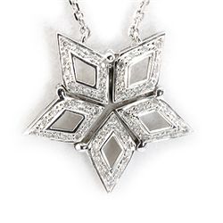Genuine White Diamond Star Necklace 14K White Gold 18"