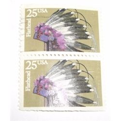 2 Total & Still Together 25 CENT U.S. *FLATHEAD INDIAN* Vinatage Stamp *SCOTT # 2504 HEADDRESS*!!