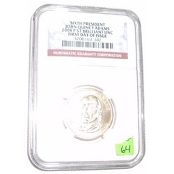 2008-P PRESIDENT DOLLAR JOHN QUINCY ADAMS *CERTIFIED BY NGC FIRST DAY OF ISSUE BU UNC*!!