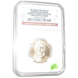 2008-P PRESIDENT DOLLAR ANDREW JACKSON *CERTIFIED BY NGC FIRST DAY OF ISSUE BU UNC*!!