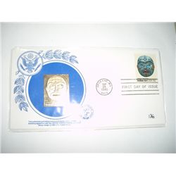 1980 OFFICIAL FIRST DAY ISSUE *INDIAN ART* POSTAL ISSUE LARGE GOLD PLATE *MADE WITH 23-KARAT GOLD*!