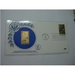 1981 OFFICIAL FIRST DAY ISSUE *SAVE WOODLAND HABITATS* POSTAL LARGE GOLD PLATE *23-KARAT GOLD*!