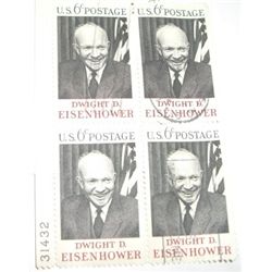 BLOCK OF 4 6 CENT U.S.A. RARE *DWIGHT D. EISENHOWER Stamps *BLOCK OF 4 ALL FOR 1 MONEY*!!