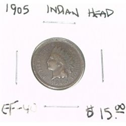 1905 INDIAN HEAD RED BOOK VALUE IS $15.00 *RARE EXTRA FINE-40 GRADE*!!