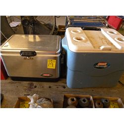 pair of Coleman coolers