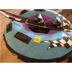 Ski tube, rope, water ski