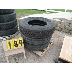 [2] 900x20 tires on rims & [1] 11R225 tire