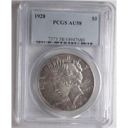 1928 Peace $  sooooooo close to BU  PCGS58