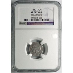 1882  3 ct nickel  NGC VF scratches