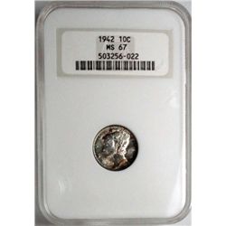 1942  Mercury  dime NGC67