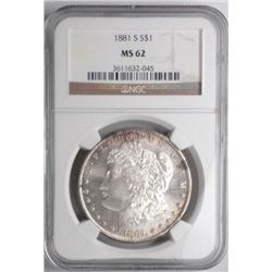 1881-S MORGAN DOLLAR NGC MS62