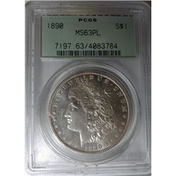 1890 MORGAN DOLLAR MS63 PL SUPER, GREEN LABEL!  EST. $170-$185