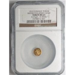1912 CANADA TOKEN BRITISH COLUMBIA GOLD NGC MS65 VERY RARE