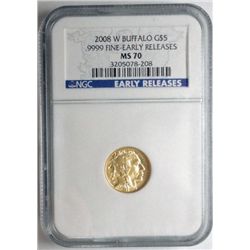 2008 W BUFFALO $5.00 GOLD EARLY RELEASE NGC MS70! EST. $675.00-$720.00
