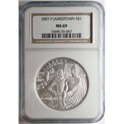 2007 JAMESTOWN COMMEMORATIVE SILVER DOLLAR NGC MS69!!