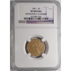 1861  $5 gold  NGC XF clnd