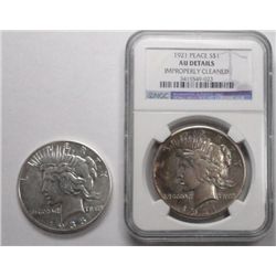 1921  Peace $  NGC  AU  clnd