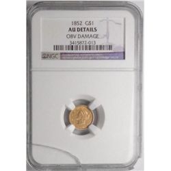 1852  $1 gold  NGC  AU obv dmg