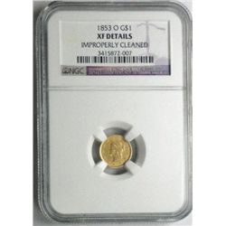 1853O  $1 gold    NGC XF clnd