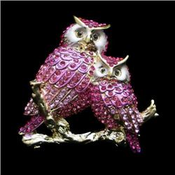 Gorgeous Pink Swarovski Crystal and Enamel Owl Brooch