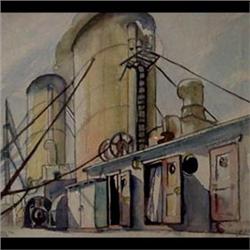 Watercolor. S.S. Melita Boat Deck. Signed L. Blazey, lower right.  Lawrence Blazey. Matted and frame