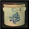 Image 1 : J. Burger Jr. stoneware crock. Cobalt blue floral decoration on the  front. Rochester, New York. $20