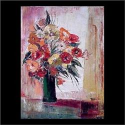 Oil on canvas. Floral still life. Signed Jessica Goodcarl, lower  right. 24" X 18" $60-120