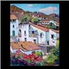 Image 1 : Oil on board. Village scene with houses and flowers. Signed Geo. G.  Adomeit, lower right. George Ad