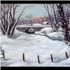 Image 1 : Oil on board. Winter landscape with bridge. Signed R. Grathwol,  lower right. Ray Grathwol. 16 1/4"