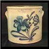 Image 1 : John Burger three-gallon stoneware crock. Bold blue floral  decoration. Rochester, New York.  10 1/4