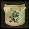 Image 1 : J. Burger Jr. two-gallon stoneware crock. Single cobalt blue flower  decoration on the front. Note s