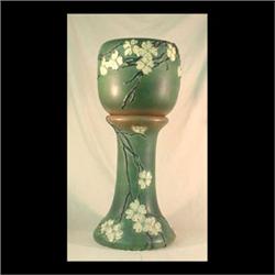 Roseville Dogwood II jardiniere and pedestal set. Good mold. Very  clean. 1/4" chip to branch on ped