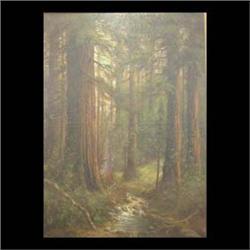 J. Fonzer "Mendicino County, Redwoods" oil on canvas, 1911, signed  and dated lower left. Framed. 50