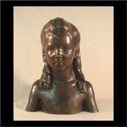 Bronze of a young girl with her hair in long ringlets. Marked Roman  Bronze Works NY. Circa twentith