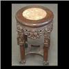 Image 1 : Carved Oriental plant stand, round top with a pink marble  top inset. 14" h x 9 d    $100-150