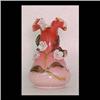 Image 1 : Stevens and Williams art glass vase. Pink shading to white  background. Applied amber rim, leaves, a