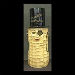 Fiberglass Planters "Mr. Peanut" costume made in two pieces. Hat  advertises "Planters Mr. Peanut" w