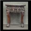 Carved Oriental plant stand, scalloped top with white marble  inset.  15" h x 14 1/2" d $150-200